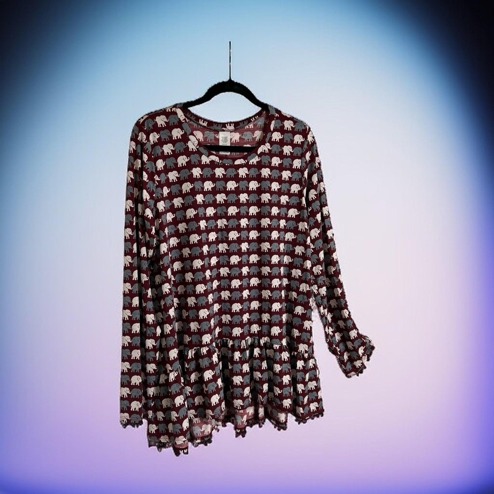 Elephant‎ Print Size 2XL Tunic Babydoll Silhouette Pullover Top Whimsical Style